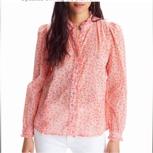 Banjanan Tops - Banjanan Coral Pink Floral Ruffle Button-Front Blouse